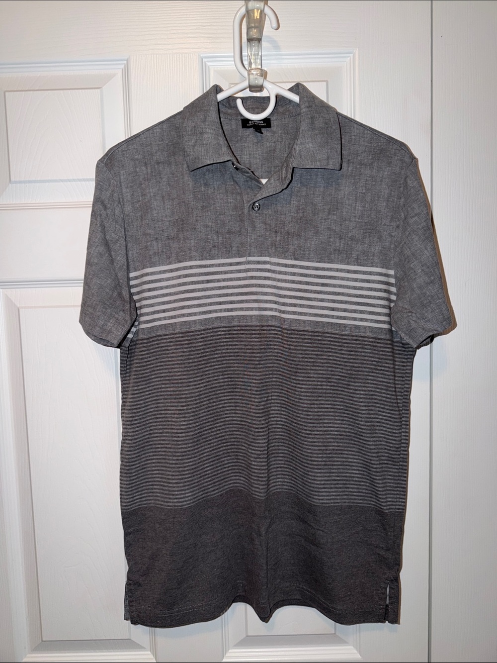 Express Men's Gray Striped Short-Sleeve Polo